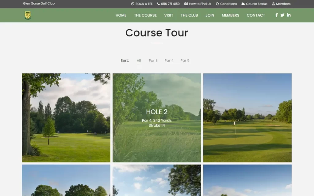 Course and hole details for golf club web design